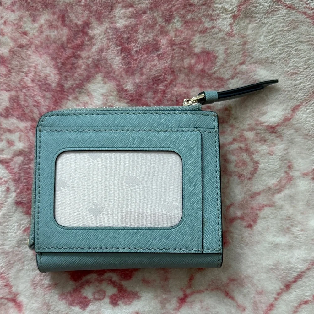kate spade Small Light Blue Zip Wallet with Gold Logo